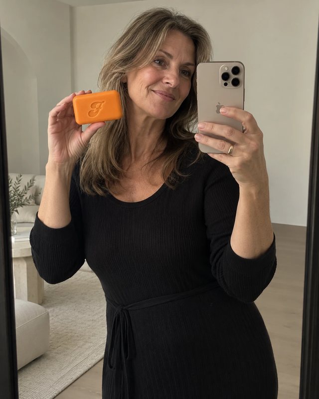 Customer holding Freddie Persimmon Soap